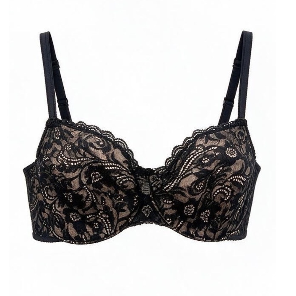 Soma Enticing Lift Balconet Bra Black Lace Nude Lining Underwire 36D 0716